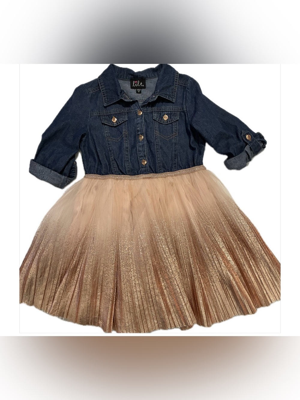 Lilt Denim & Rose Gold Tulle Size 5T Dress